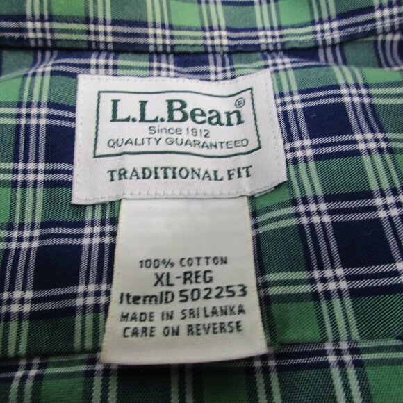 L.L Bean Shirt Mens XL Navy Green Plaid Traditional Fit Short Sleeve Button Down - Picture 3 of 7